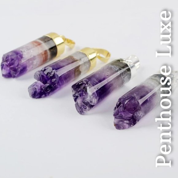 REAL Amethyst Core Quartz Crystal Pendant Necklace - Picture 2 of 7